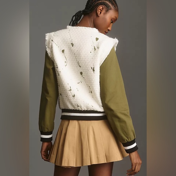 Anthropologie Paint Splatter Tweed Bomber Jacket - Picture 3 of 6